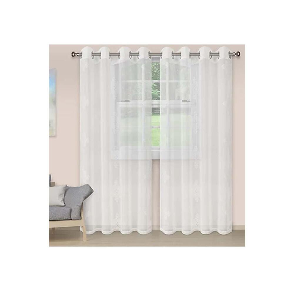 Superior Embroidered Damask Sheer Grommet Curtain 52 X 96 White